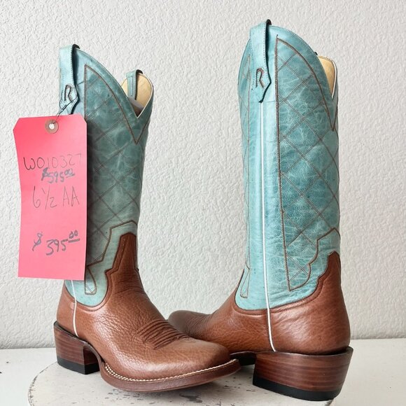 Rod Patrick Womens Cowboy Boots 6.5AA Brown Turquoise Top Western Cowgirl Tall - Picture 1 of 12